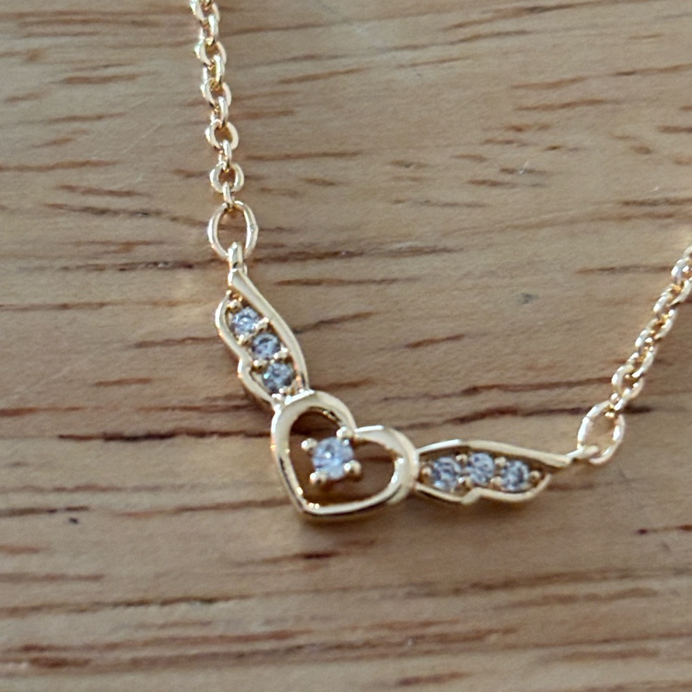 Pretty Bird Gold Heart Necklace with Sparkling Accents